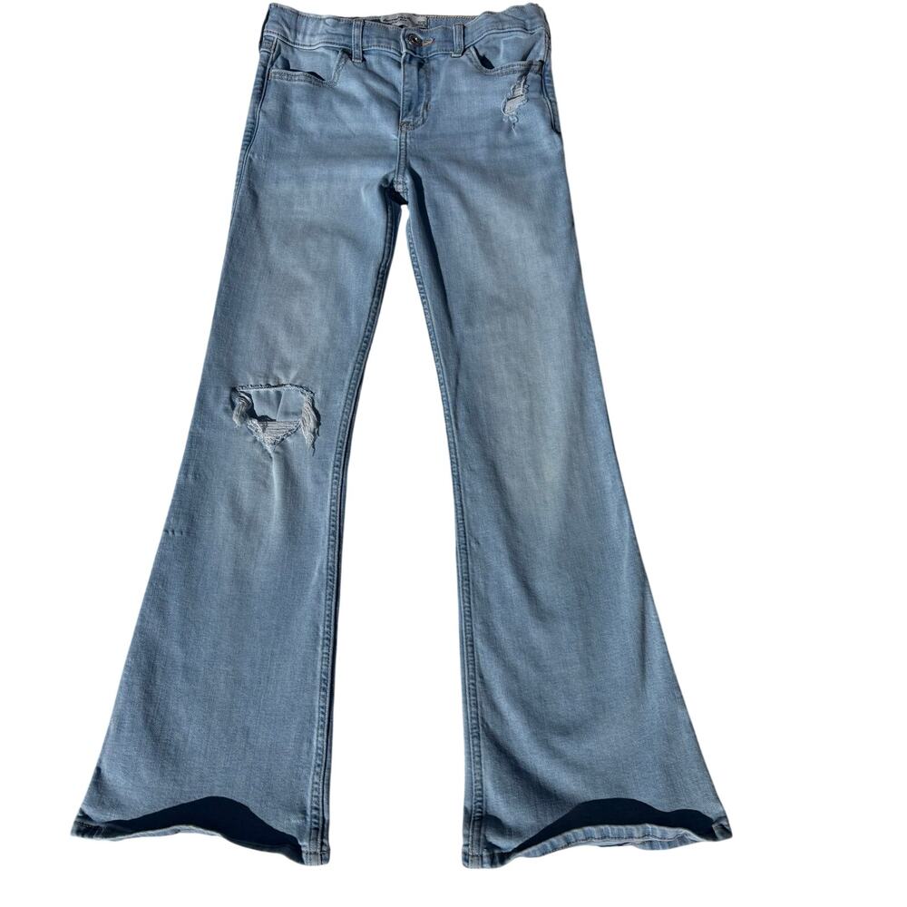 Abercrombie Kids Light Wash Distressed High Rise Flare Jeans Size 11/12 Regular
